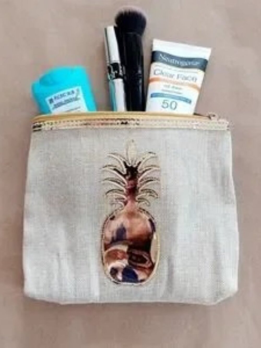 Lolo Gold Beige Pineapple Canvas Makup Bag